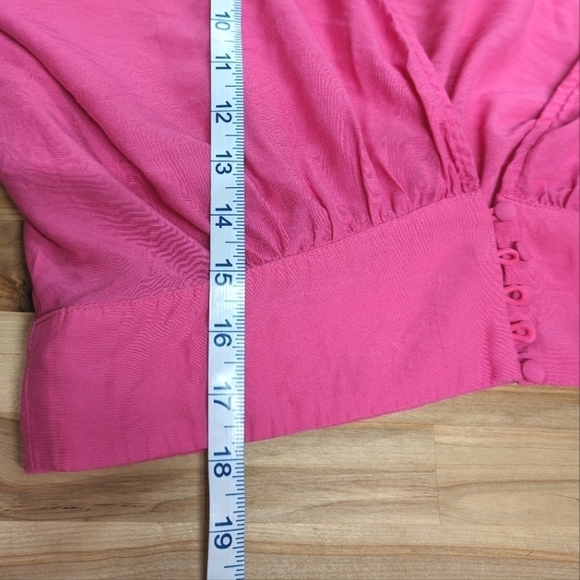 Blush Boutique Hot Pink Crop Top with Deep V and Bishop Sleeve L - Picture 8 of 10